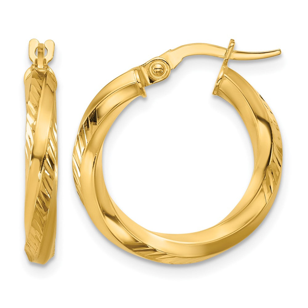 Polished and Diamond-cut Round Hoop Earrings - 3mm, 1.58g