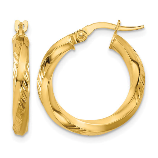 Polished and Diamond-cut Round Hoop Earrings - 3mm, 1.58g