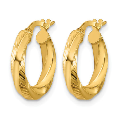 Polished and Diamond-cut Round Hoop Earrings - 1.22g