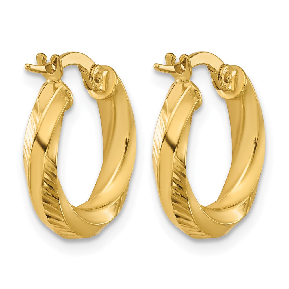 Polished and Diamond-cut Round Hoop Earrings - 1.22g