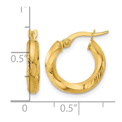 Polished and Diamond-cut Round Hoop Earrings - 1.22g