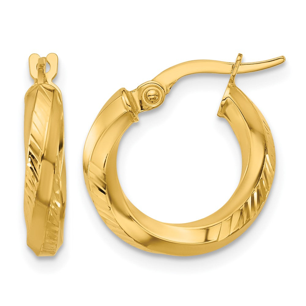 Polished and Diamond-cut Round Hoop Earrings - 1.22g