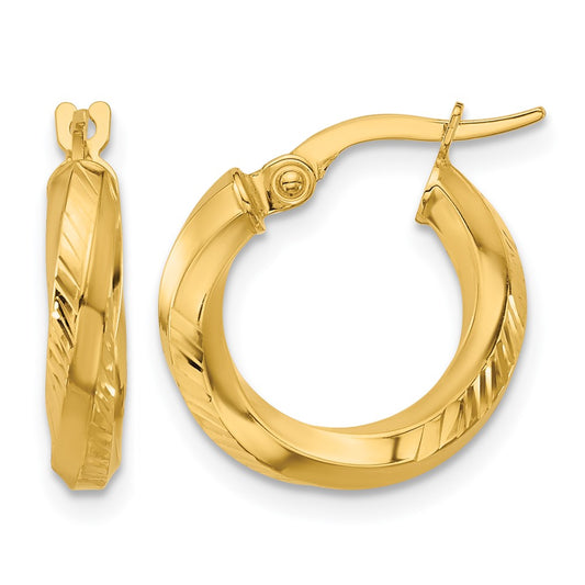 Polished and Diamond-cut Round Hoop Earrings - 1.22g