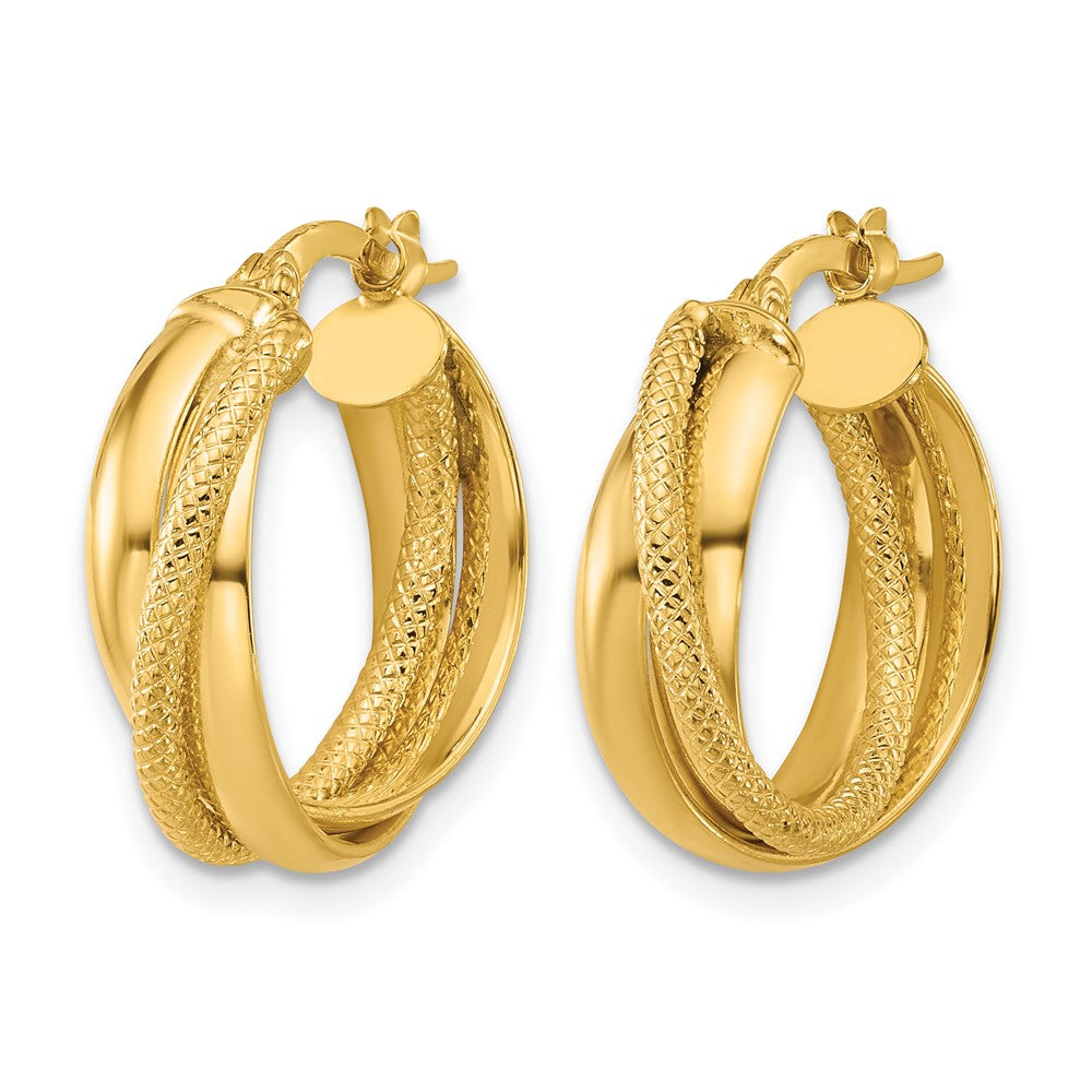 Polished and Textured Round Hoop Earrings - 6.25mm