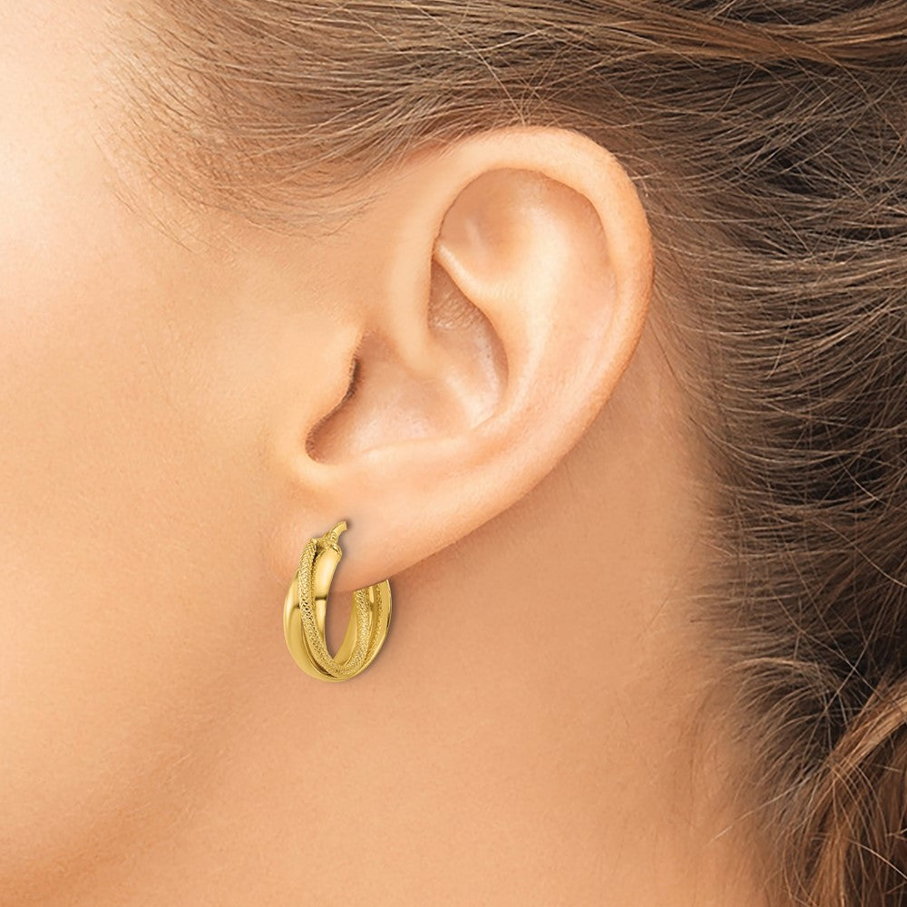 Polished and Textured Round Hoop Earrings - 6.25mm