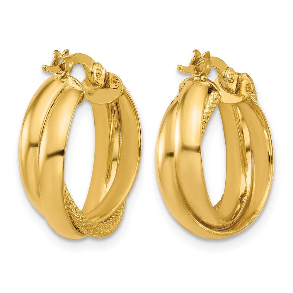 Polished and Textured Round Hoop Earrings - 6.25mm