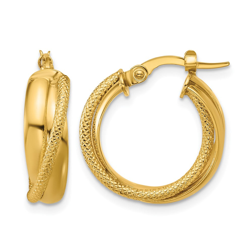 Polished and Textured Round Hoop Earrings - 6.25mm