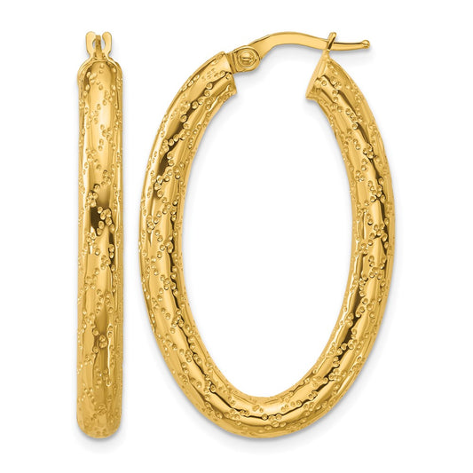 Polished Patterned Oval Hoop Earrings