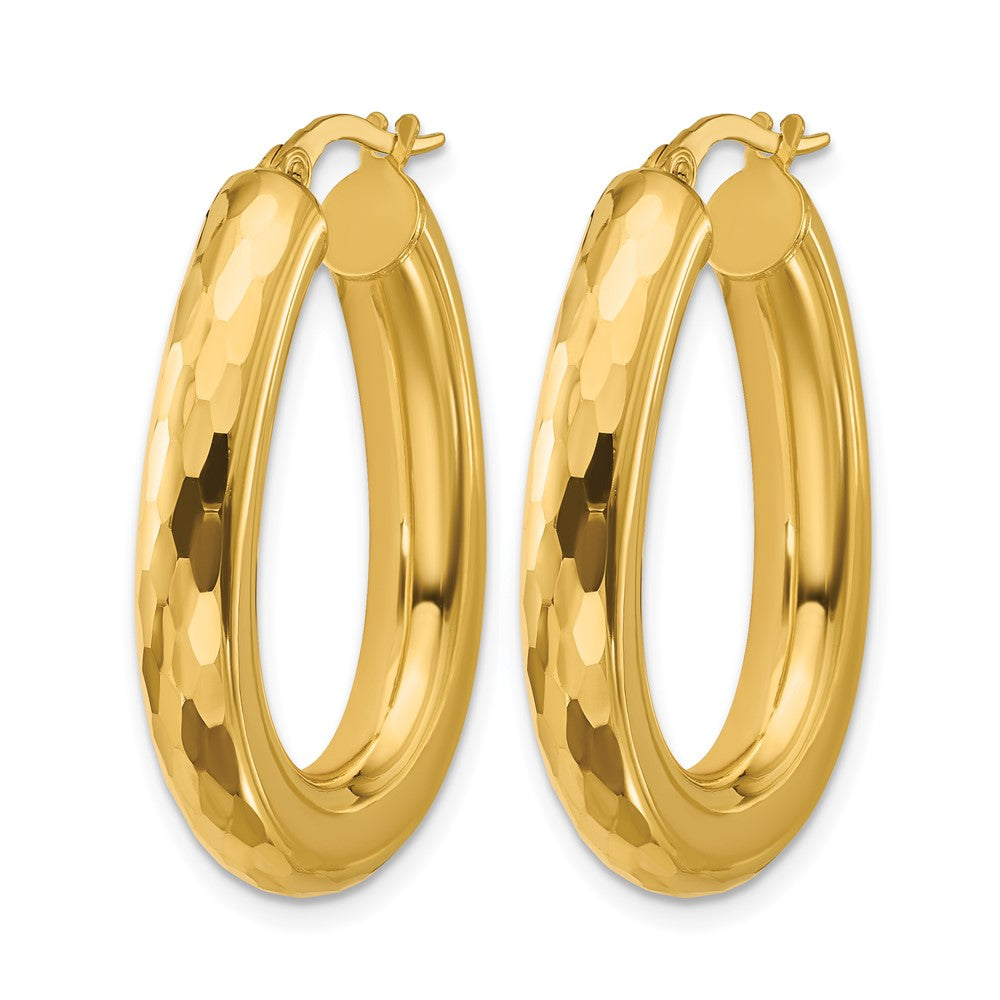 Polished and Diamond-cut Oval Hoop Earrings - 4.5mm