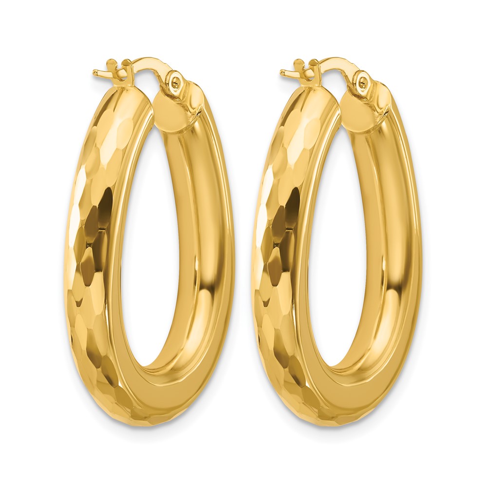 Polished and Diamond-cut Oval Hoop Earrings - 4.5mm