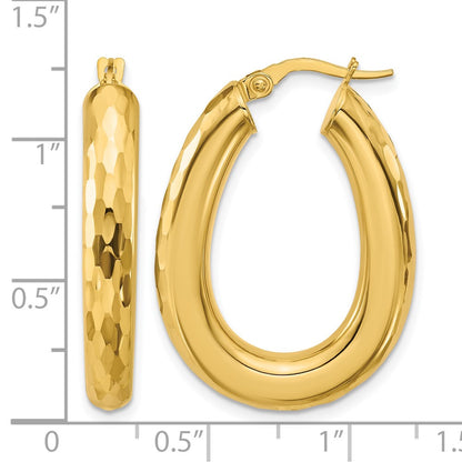 Polished and Diamond-cut Oval Hoop Earrings - 4.5mm