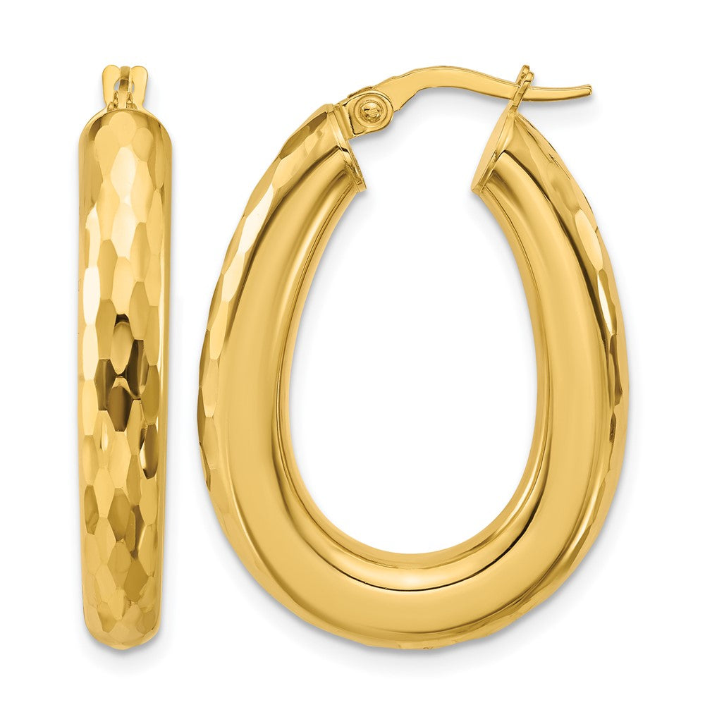 Polished and Diamond-cut Oval Hoop Earrings - 4.5mm