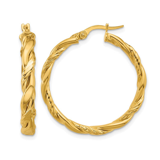 Polished and Twisted Round Hoop Earrings - 2.88g