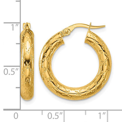 Polished Patterned Round Hoop Earrings - 2.44g