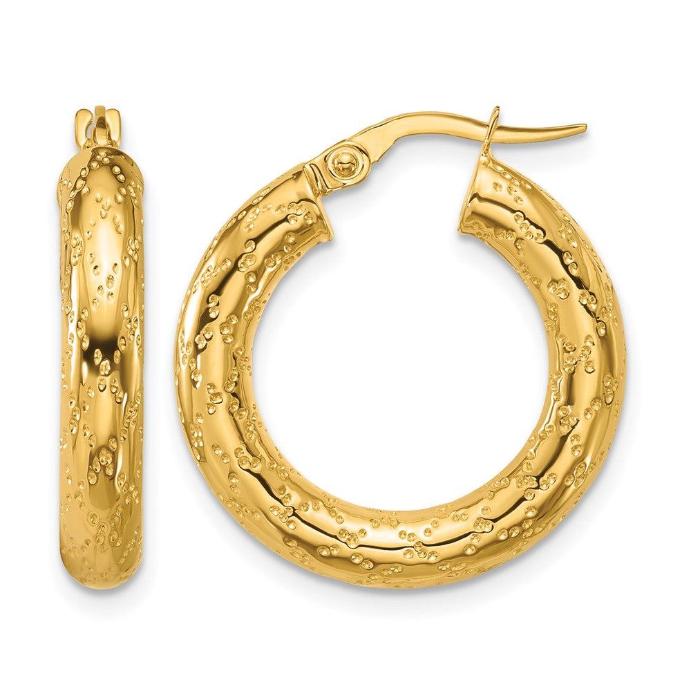 Polished Patterned Round Hoop Earrings - 2.44g
