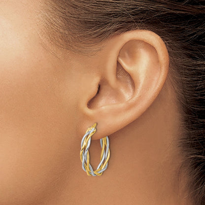 Polished Twisted Round Hoop Earrings - 2.63g