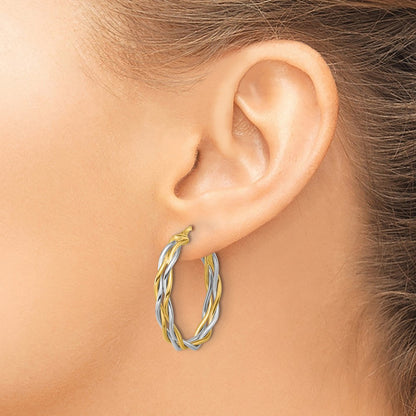 Polished Twisted Round Hoop Earrings - 3.08g