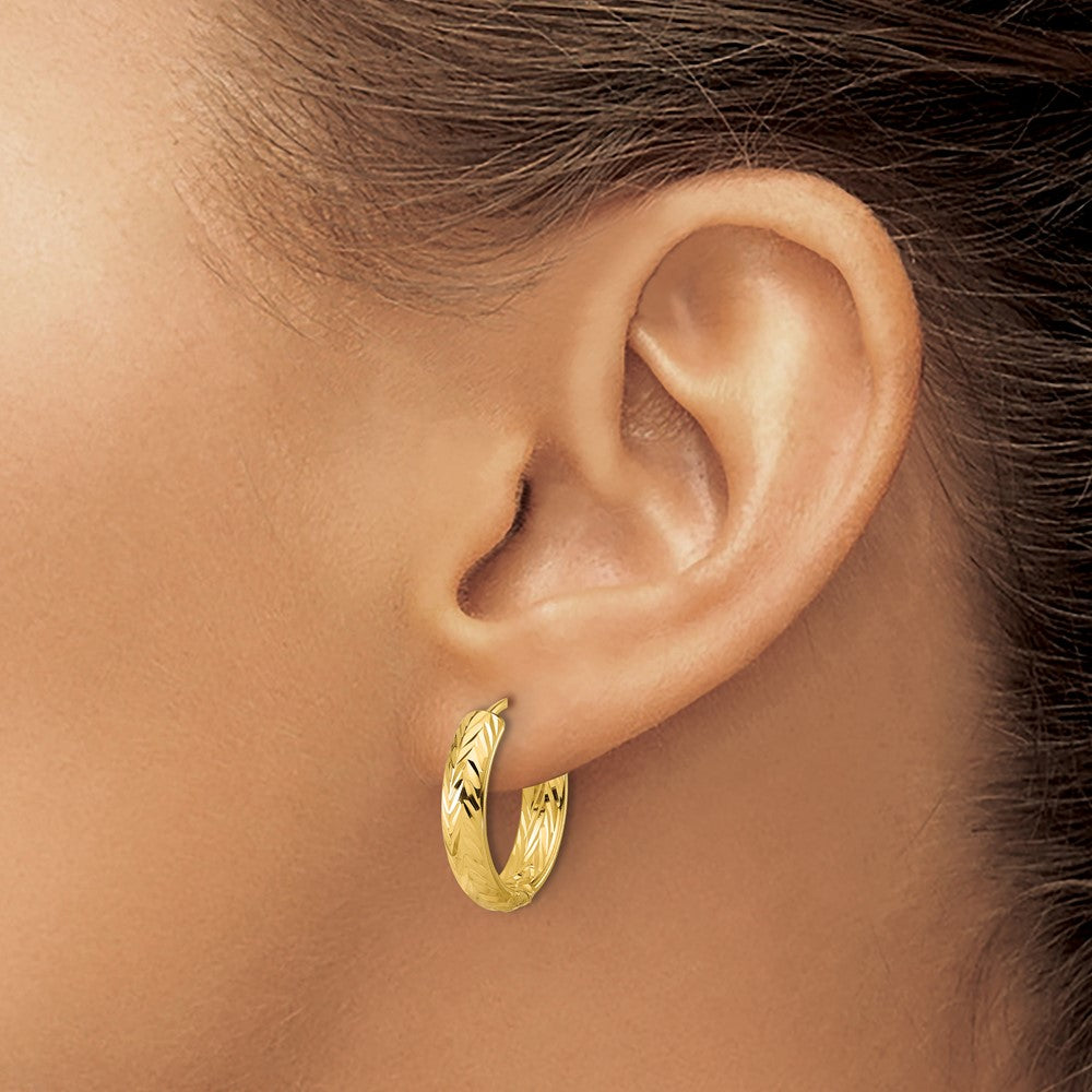 Polish/Dia-cut Hinged Hoop Earrings