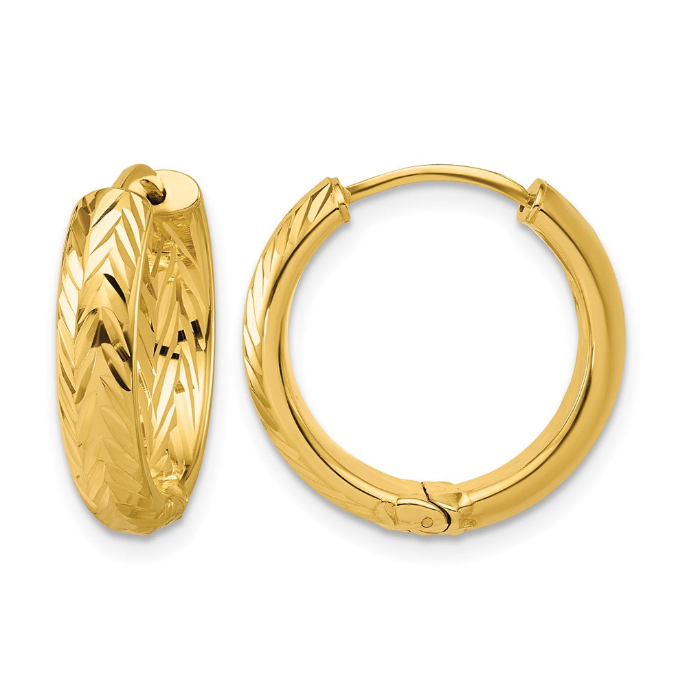 Polish/Dia-cut Hinged Hoop Earrings