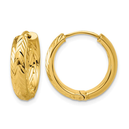 Polish/Dia-cut Hinged Hoop Earrings