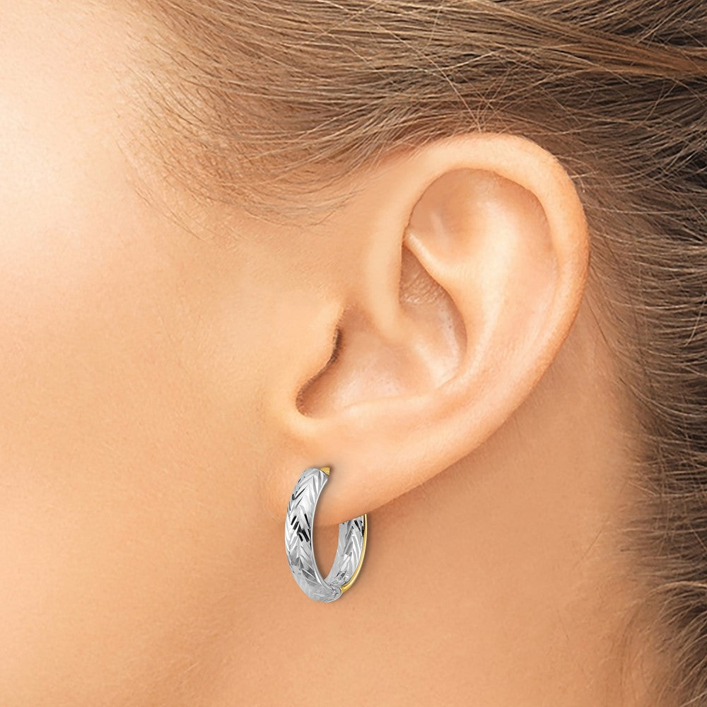 Polished/Dia-cut Hinged Hoop Earrings - 4.5mm