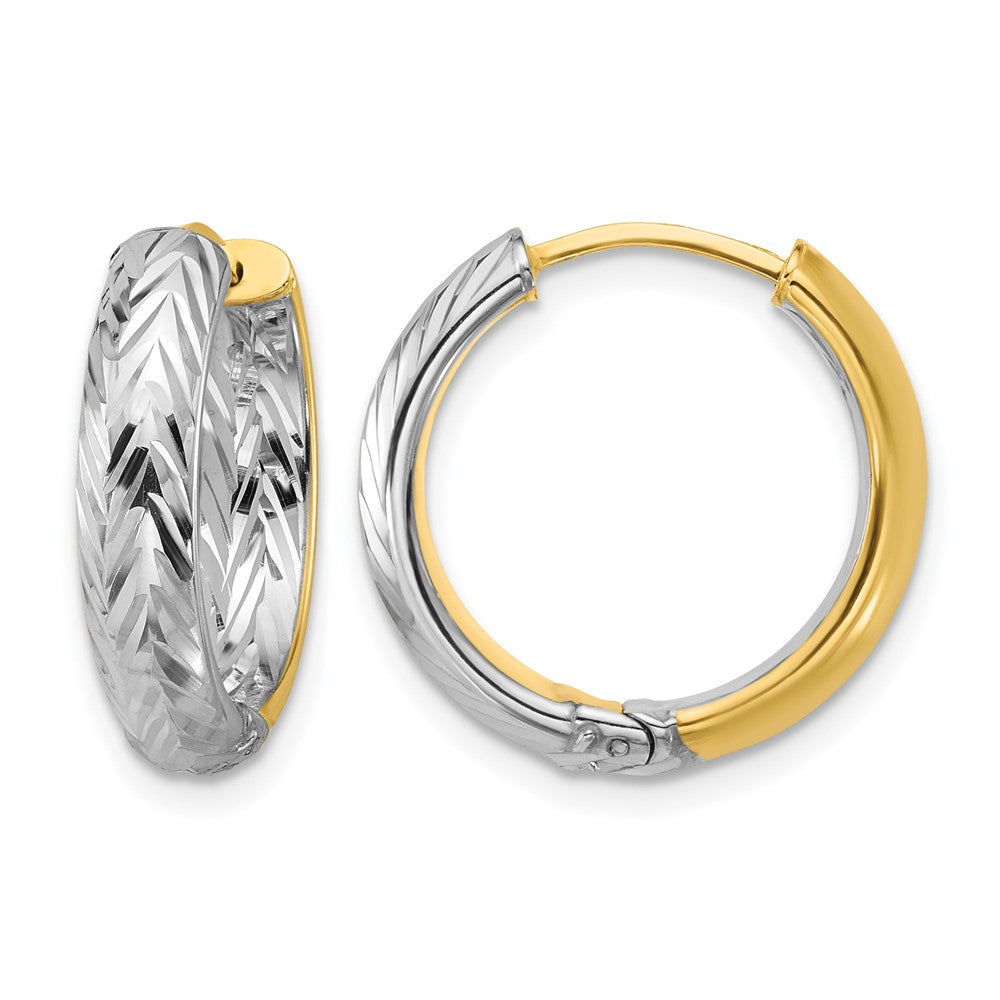 Polished/Dia-cut Hinged Hoop Earrings - 4.5mm