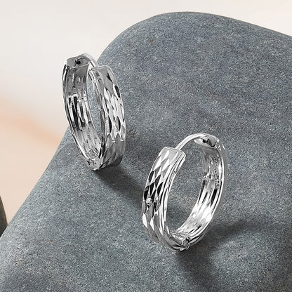 Polish/Dia-cut Hinged Hoop Earrings