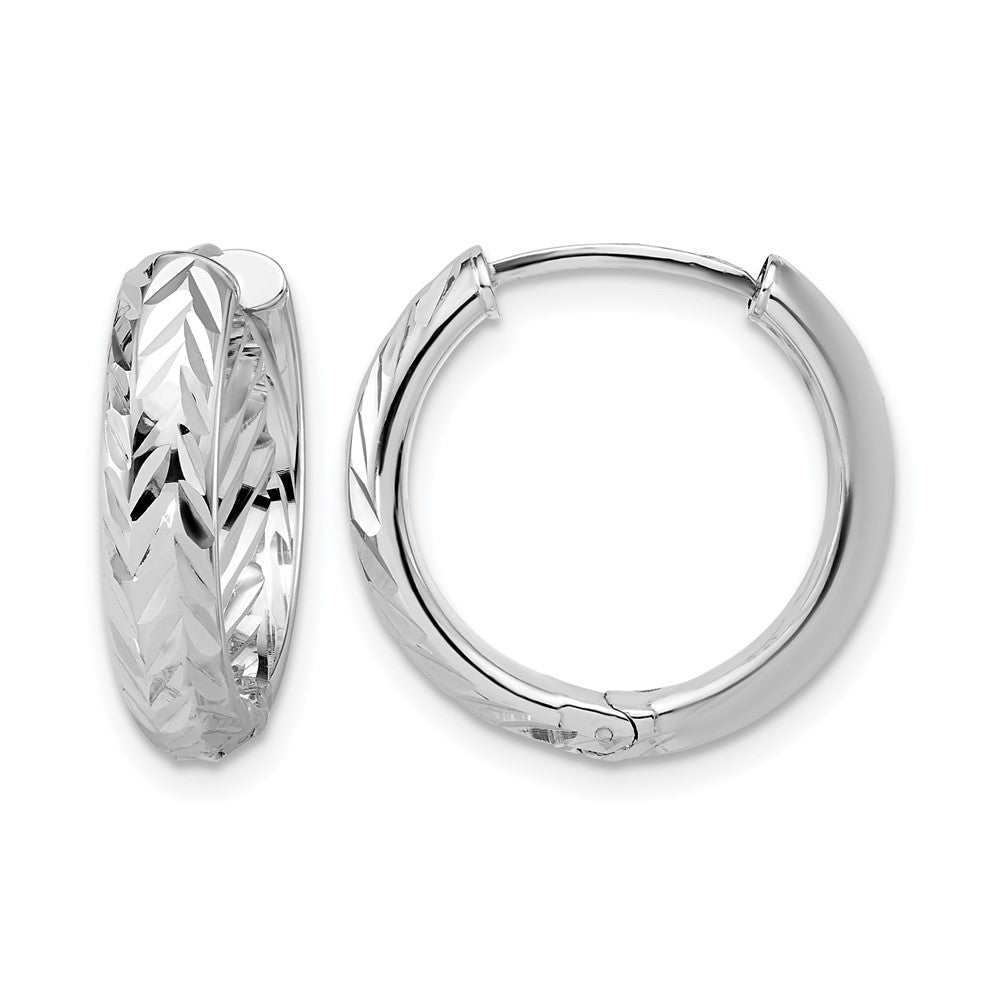 Polish/Dia-cut Hinged Hoop Earrings
