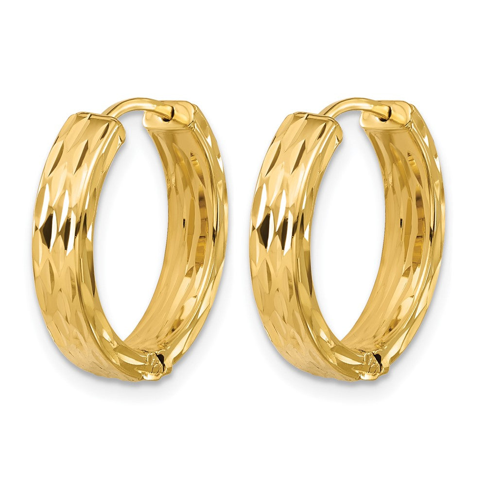 Polished/Dia-cut Hinged Hoop Earrings - 4mm