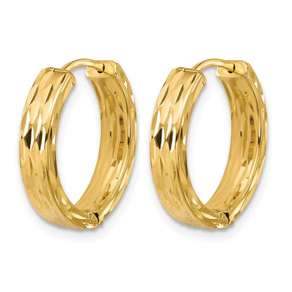 Polished/Dia-cut Hinged Hoop Earrings - 4mm