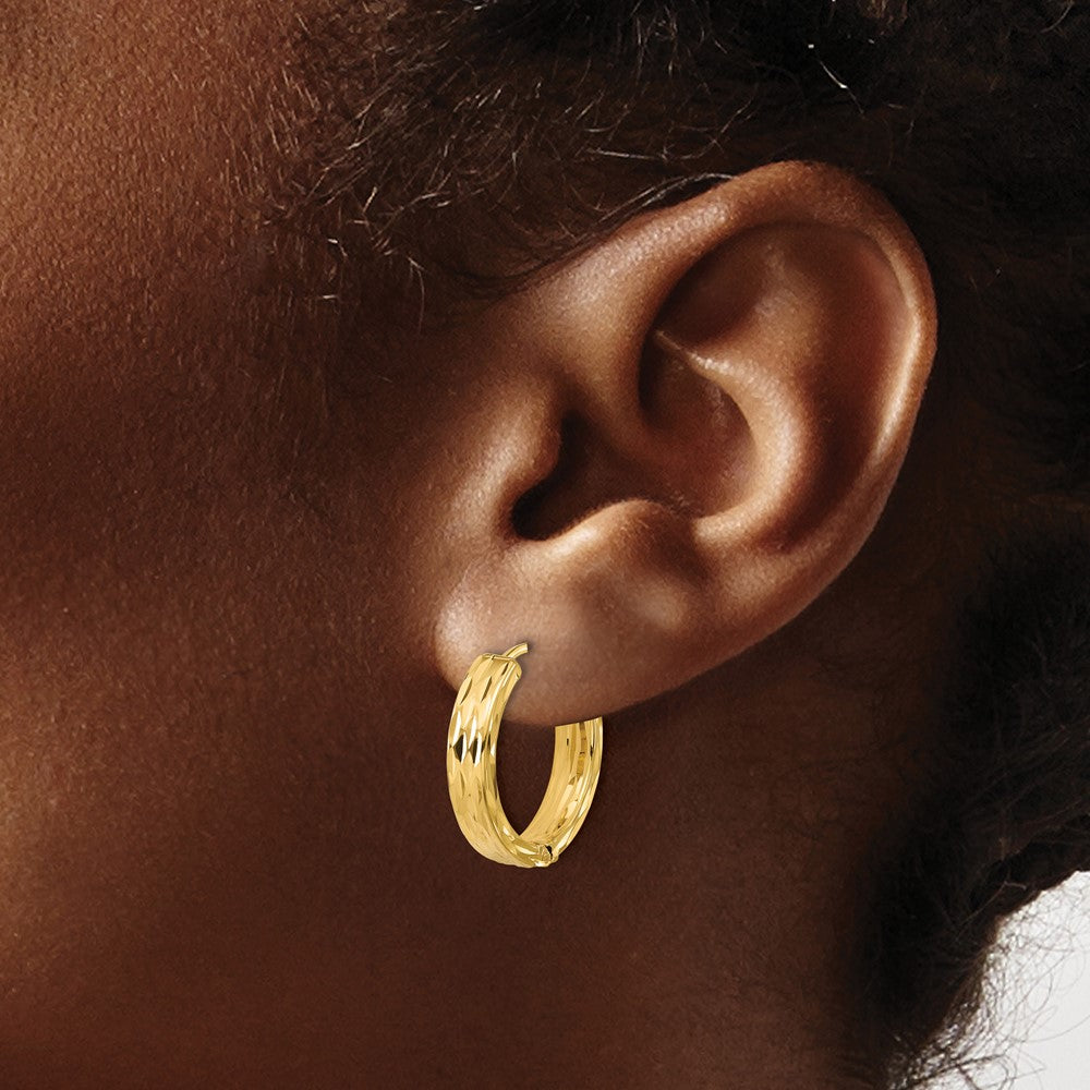 Polished/Dia-cut Hinged Hoop Earrings - 4mm