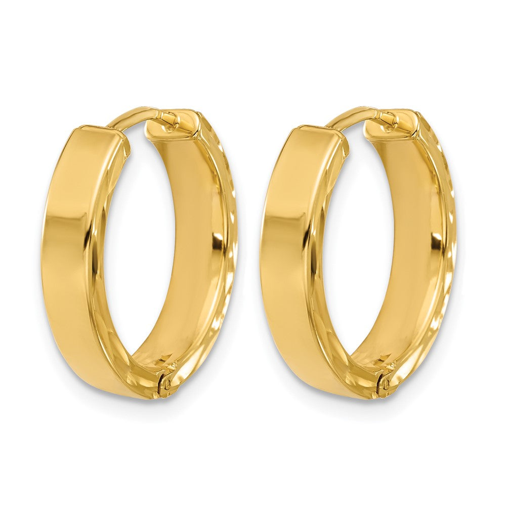 Polished/Dia-cut Hinged Hoop Earrings - 4mm