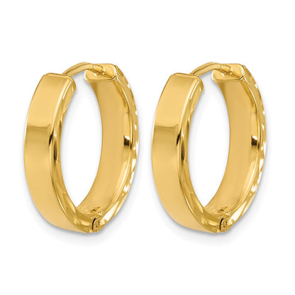Polished/Dia-cut Hinged Hoop Earrings - 4mm