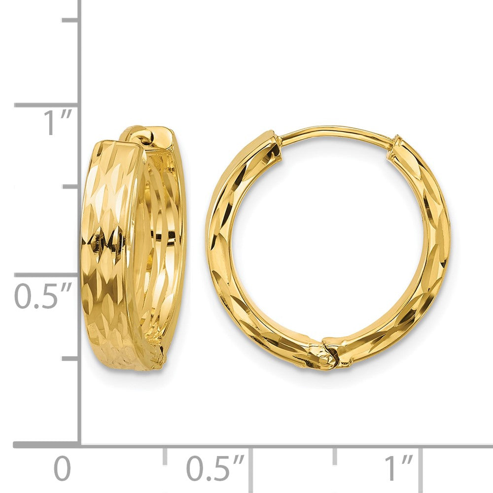 Polished/Dia-cut Hinged Hoop Earrings - 4mm