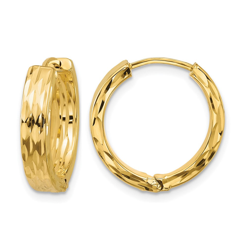 Polished/Dia-cut Hinged Hoop Earrings - 4mm