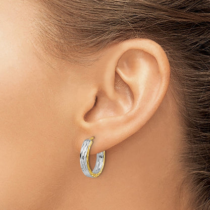 Polish/Dia-cut Square Tube Hinged Hoop Earrings