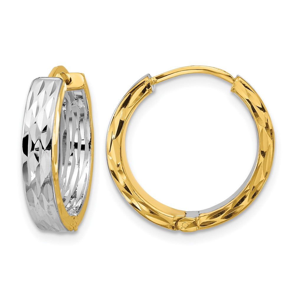 Polish/Dia-cut Square Tube Hinged Hoop Earrings