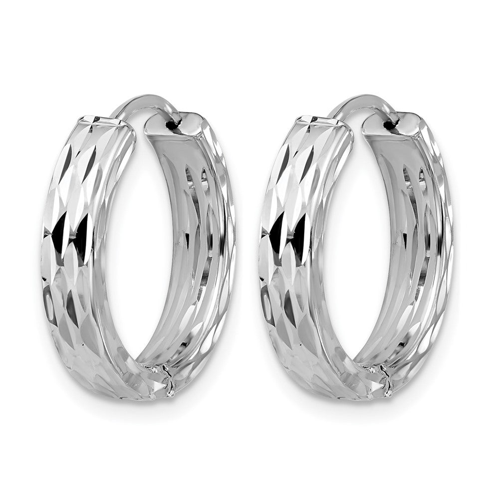 Polished/Dia-cut Hinged Hoop Earrings - 4mm