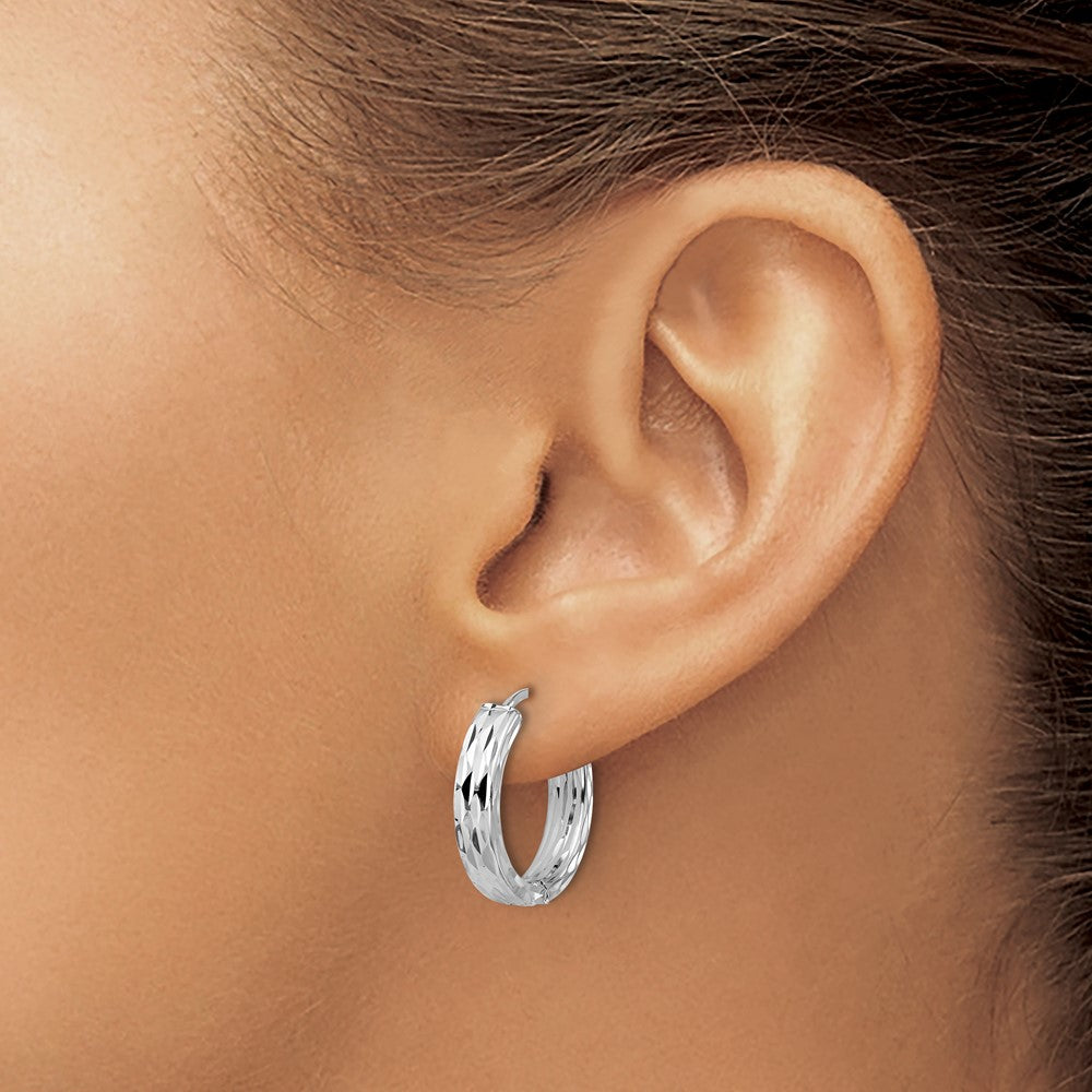 Polished/Dia-cut Hinged Hoop Earrings - 4mm