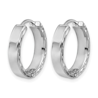 Polished/Dia-cut Hinged Hoop Earrings - 4mm
