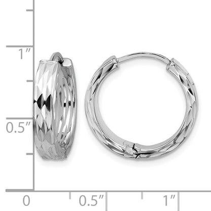 Polished/Dia-cut Hinged Hoop Earrings - 4mm