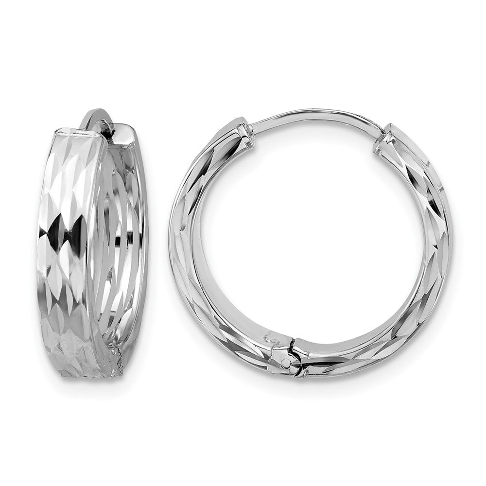 Polished/Dia-cut Hinged Hoop Earrings - 4mm
