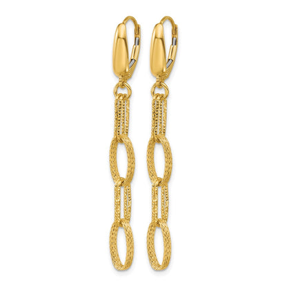 Polish/Texture/Dia-cut Fancy Oval Link Dangle Earrings
