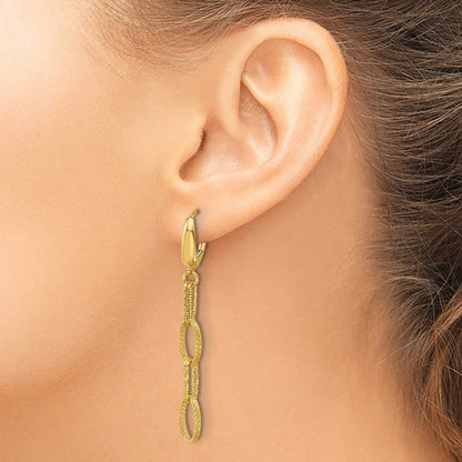 Polish/Texture/Dia-cut Fancy Oval Link Dangle Earrings