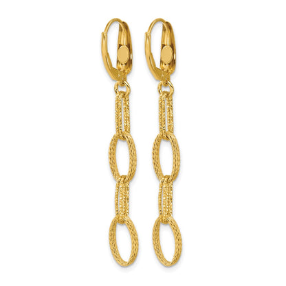 Polish/Texture/Dia-cut Fancy Oval Link Dangle Earrings