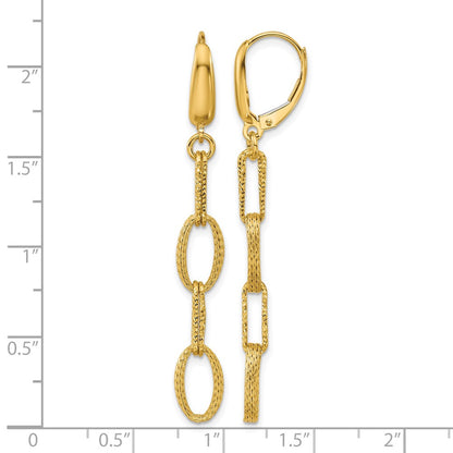 Polish/Texture/Dia-cut Fancy Oval Link Dangle Earrings