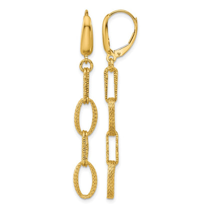 Polish/Texture/Dia-cut Fancy Oval Link Dangle Earrings