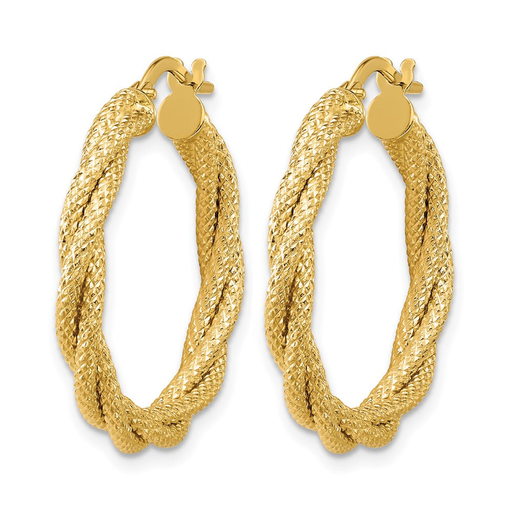 Polished and Textured Twisted Round Hoop Earrings - 2.44g