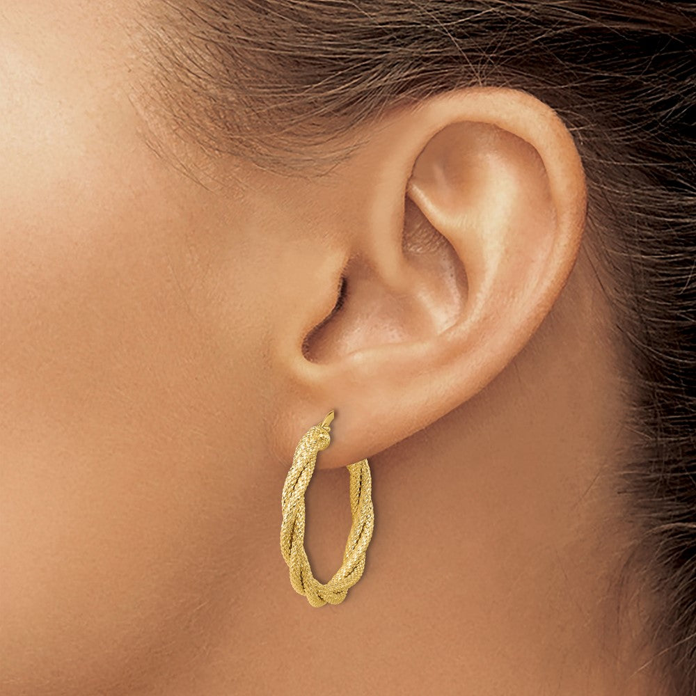 Polished and Textured Twisted Round Hoop Earrings - 2.44g