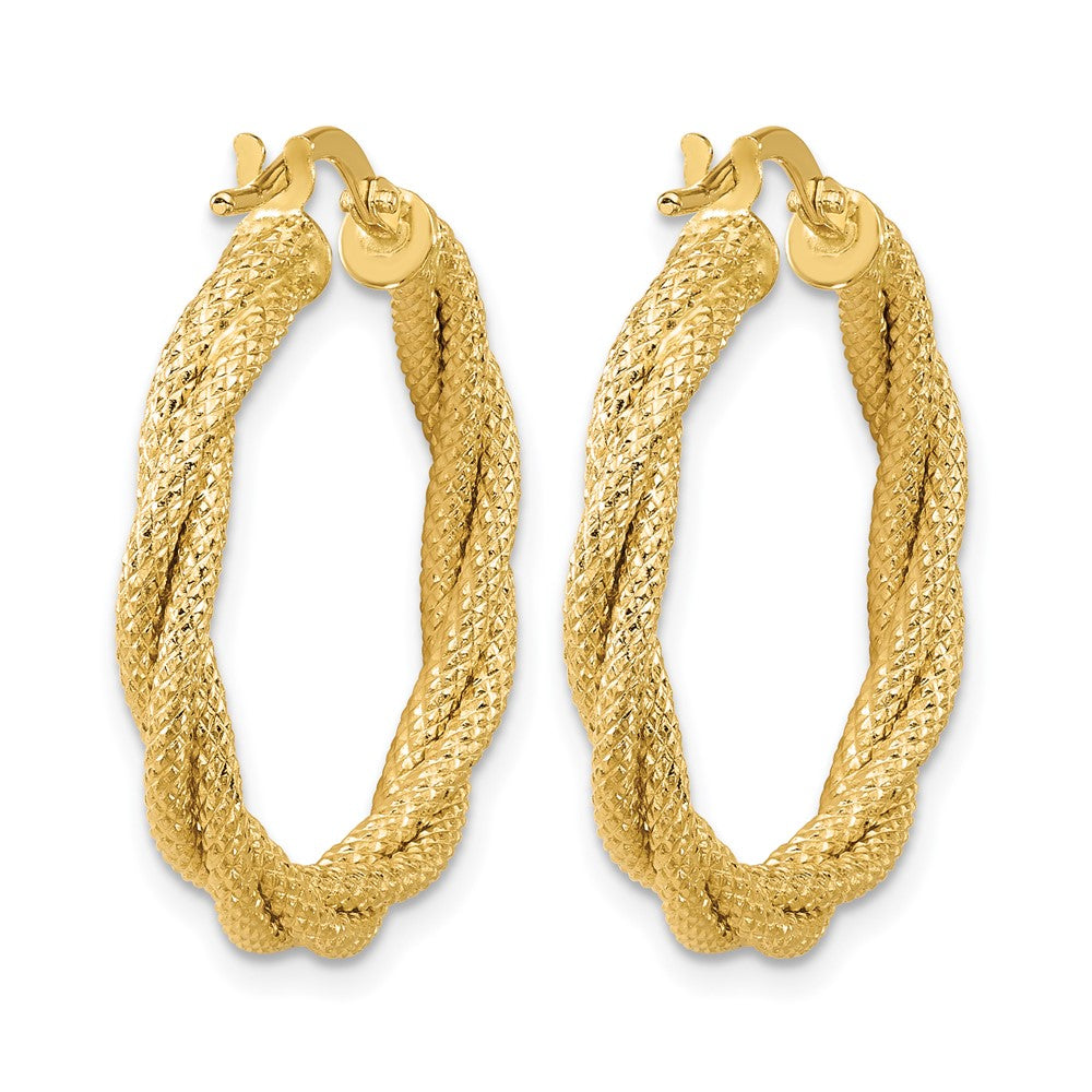 Polished and Textured Twisted Round Hoop Earrings - 2.44g